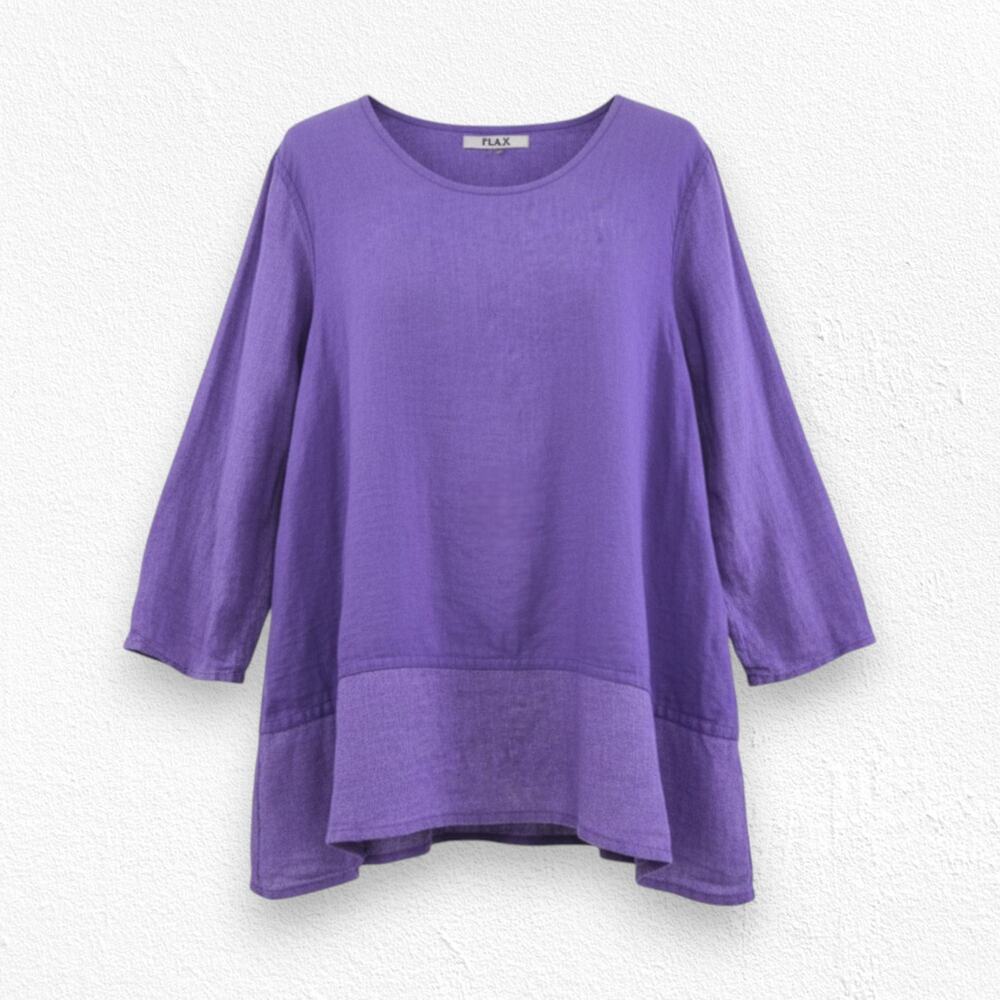 Y2K Vintage FLAX Purple Linen Tunic Top Oversized Long Sleeve Blouse Size XL